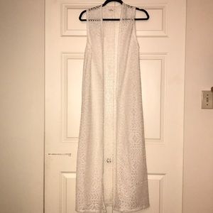 Brand new long floral crochet cardigan vest